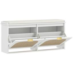 Wyld Haus Hano White Boho Shoe Bench Cushioned Seat & 2 Flip Drawers - thumbnail 2