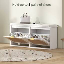 Wyld Haus Hano White Boho Shoe Bench Cushioned Seat & 2 Flip Drawers - thumbnail 7