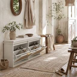 Wyld Haus Hano White Boho Shoe Bench Cushioned Seat & 2 Flip Drawers - thumbnail 1