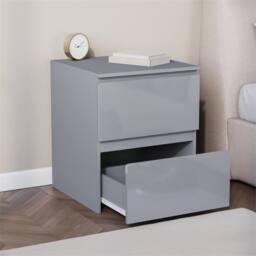 Kelvenix Grey-2 Drawer Gloss Bedside Chest Storage Cabinet in Grey - Size: 100 cm