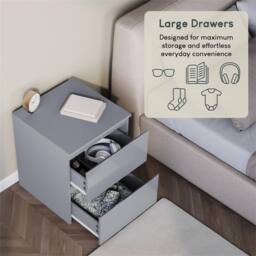 Kelvenix Grey-2 Drawer Gloss Bedside Chest Storage Cabinet in Grey - Size: 100 cm - thumbnail 4