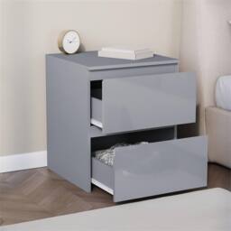 Kelvenix Grey-2 Drawer Gloss Bedside Chest Storage Cabinet in Grey - Size: 100 cm - thumbnail 3