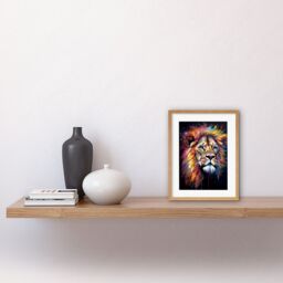 "Artery8 Wall Art Print Lion Head Oil Painting Rainbow Colour Mane Hair Vibrant Portrait Artwork Framed 9X7 Inch in Beige - Size: W7"" x H9""" - thumbnail 2