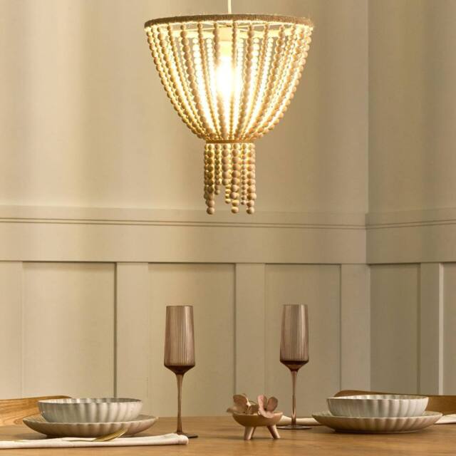 Wyld and Coco Rubberwood Bead Chandelier Boho Pendant Light Brown - image 1