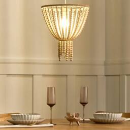 Wyld and Coco Rubberwood Bead Chandelier Boho Pendant Light Brown - thumbnail 1