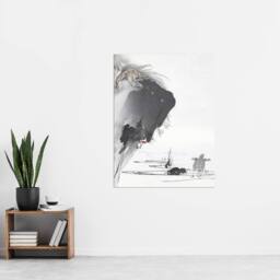"Artery8 Two Turtles 1890 Ink Painting Retro Japan Wall Art Print Tsukioka in Grey - Size: W24"" x H32""" - thumbnail 4