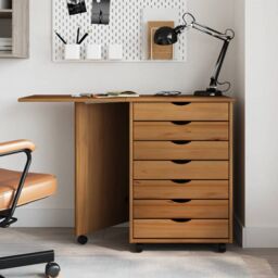 Berkfield Home Rolling Cabinet with Desk MOSS Honey Brown Solid Wood Pine