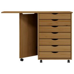 Berkfield Home Rolling Cabinet with Desk MOSS Honey Brown Solid Wood Pine - thumbnail 4