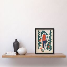 Artery8 Forest Hiking Green Blue Orange Upcycle Painting Framed Art Print in Beige - Size: A4 - thumbnail 4