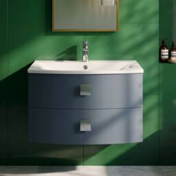 Balterley Gentleshaw Contemporary 2 Drawer Wall Hung Vanity Basin Unit, 700mm in Blue - thumbnail 5