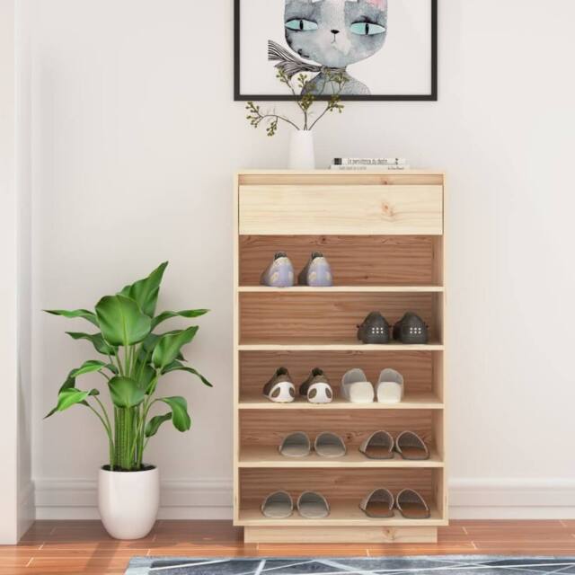 Berkfield Home Shoe Cabinet 60x34x105 cm Solid Wood Pine in Brown - Size: 60 x 34 x 105 cm - image 1