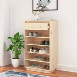 Berkfield Home Shoe Cabinet 60x34x105 cm Solid Wood Pine in Brown - Size: 60 x 34 x 105 cm - thumbnail 3