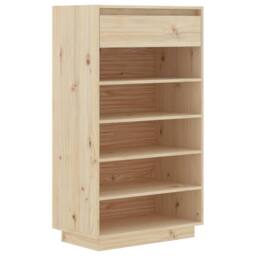 Berkfield Home Shoe Cabinet 60x34x105 cm Solid Wood Pine in Brown - Size: 60 x 34 x 105 cm - thumbnail 2