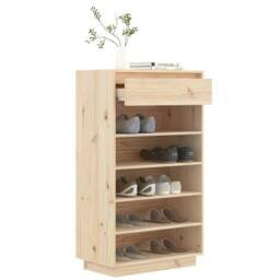 Berkfield Home Shoe Cabinet 60x34x105 cm Solid Wood Pine in Brown - Size: 60 x 34 x 105 cm - thumbnail 4