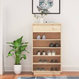 Berkfield Home Shoe Cabinet 60x34x105 cm Solid Wood Pine in Brown - Size: 60 x 34 x 105 cm