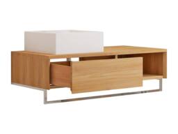 Vente-unique Wall-Mounted Teak Bathroom Vanity Unit With Towel Rail & Square in Light Oak - thumbnail 6