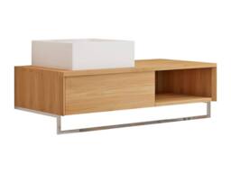Vente-unique Wall-Mounted Teak Bathroom Vanity Unit With Towel Rail & Square in Light Oak - thumbnail 5