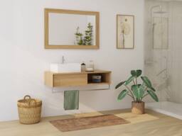 Vente-unique Wall-Mounted Teak Bathroom Vanity Unit With Towel Rail & Square in Light Oak - thumbnail 1