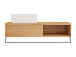 Vente-unique Wall-Mounted Teak Bathroom Vanity Unit With Towel Rail & Square in Light Oak - thumbnail 4