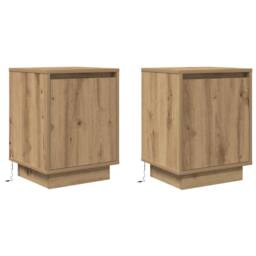Berkfield Home Durable Bedside Cabinets with LED Lights¬†2 pcs Artisan Oak 38x34 in Natural - thumbnail 1