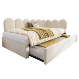 Merax 3FT Single L-Form Upholstered Daybed With Pull Out Guest Bed in Beige - thumbnail 7