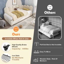 Merax 3FT Single L-Form Upholstered Daybed With Pull Out Guest Bed in Beige - thumbnail 3