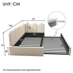 Merax 3FT Single L-Form Upholstered Daybed With Pull Out Guest Bed in Beige - thumbnail 2