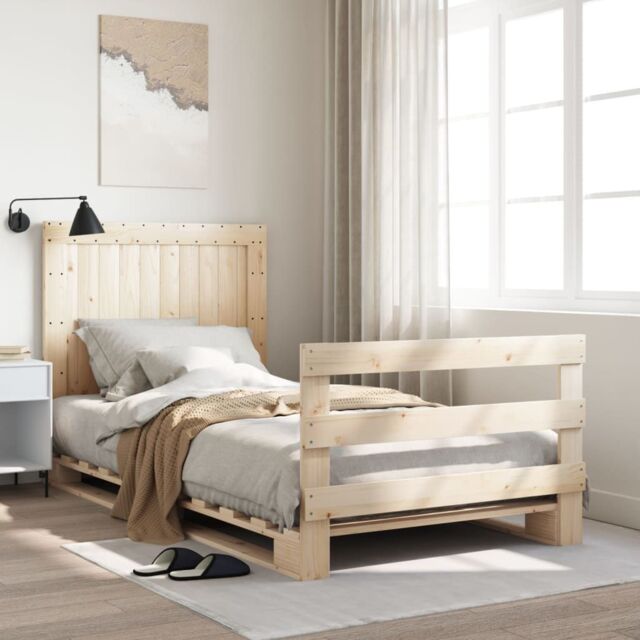 Berkfield Home Bed Frame without Mattress with Headboard 100x200 cm Solid Wood in Brown - image 1