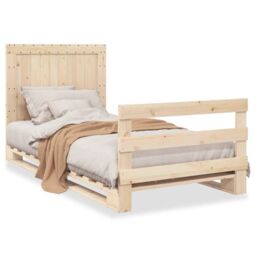 Berkfield Home Bed Frame without Mattress with Headboard 100x200 cm Solid Wood in Brown - thumbnail 2
