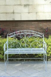 Metal Garden Bench Patio Furniture Seat Foldable Antique Blue - thumbnail 3