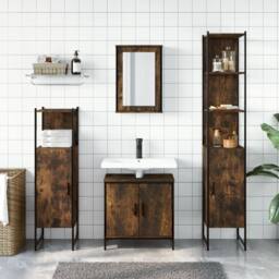 Berkfield Home 4 Piece Bathroom Furniture Set Smoked Oak Engineered Wood in Brown - thumbnail 3