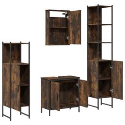 Berkfield Home 4 Piece Bathroom Furniture Set Smoked Oak Engineered Wood in Brown - thumbnail 6