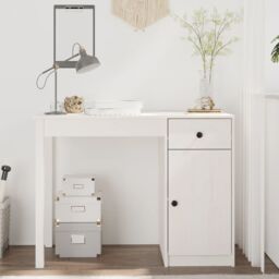 Berkfield Home Desk White 100x50x75 cm Solid Wood Pine - Size: 100 x 50 x 75 cm
