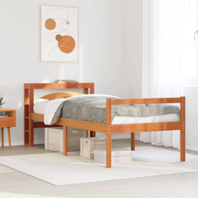 Berkfield Home Bed Frame with Headboard without Mattress Wax Brown 75x190 cm Small Single - image 1