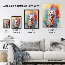 "Artery8 Wall Art Print Cream Golden Retriever Dog Lover Gift Pet Portrait Colourful Artwork Painting Poster - Size: W18"" x H24""" - thumbnail 3