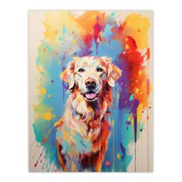"Artery8 Wall Art Print Cream Golden Retriever Dog Lover Gift Pet Portrait Colourful Artwork Painting Poster - Size: W18"" x H24""" - thumbnail 1