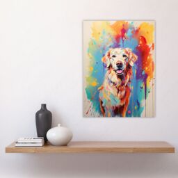 "Artery8 Wall Art Print Cream Golden Retriever Dog Lover Gift Pet Portrait Colourful Artwork Painting Poster - Size: W18"" x H24""" - thumbnail 4