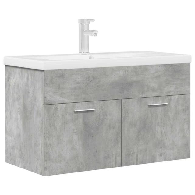 Berkfield Home Bathroom Sink Cabinet with Built-in Basin & Faucet Concrete Grey