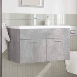 Berkfield Home Bathroom Sink Cabinet with Built-in Basin & Faucet Concrete Grey - thumbnail 3