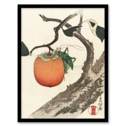 Artery8 Katsushika Hokusai Framed Wall Art Persimmon Fruit With Grasshopper in Orange - Size: A4 - thumbnail 1