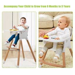 Costway 3 in 1 Baby Infant High Chair Feeding Dining Chair W/ Food Tray & Safety Belt in White - thumbnail 6