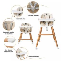 Costway 3 in 1 Baby Infant High Chair Feeding Dining Chair W/ Food Tray & Safety Belt in White - thumbnail 5