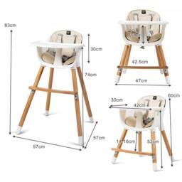 Costway 3 in 1 Baby Infant High Chair Feeding Dining Chair W/ Food Tray & Safety Belt in White - thumbnail 2