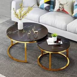 Havendro Set of 2 Nesting Coffee Tables Round Sofa Side Tables in Black