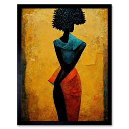 "Artery8 Wall Art Print Abstract Oil African Woman Art Framed in Yellow - Size: W12"" x H16""" - thumbnail 1
