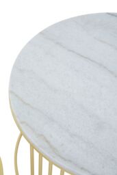 Orsina Set of 2 White Marble & Gold Frame Side Tables, Round White Marble Tops on Geometric Gold Iron Base - thumbnail 3