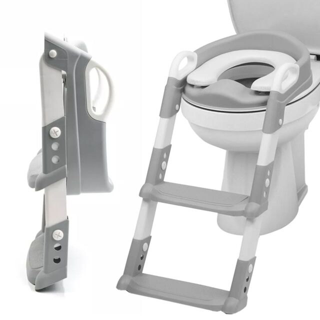 VOGREX Children Toilet Seat & Ladder Toddler Training Step Up Easy Fold Down For Kids in Grey - image 1
