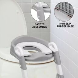VOGREX Children Toilet Seat & Ladder Toddler Training Step Up Easy Fold Down For Kids in Grey - thumbnail 6