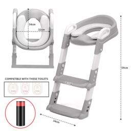 VOGREX Children Toilet Seat & Ladder Toddler Training Step Up Easy Fold Down For Kids in Grey - thumbnail 2