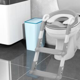 VOGREX Children Toilet Seat & Ladder Toddler Training Step Up Easy Fold Down For Kids in Grey - thumbnail 8
